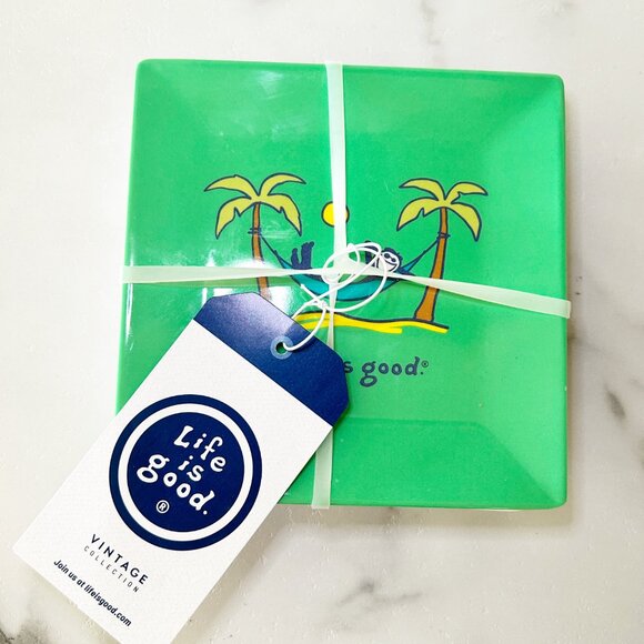 LIFE IS GOOD Set of 4 Melamine Square Plates 6" - Vintage Designs NEW - Picture 4 of 7